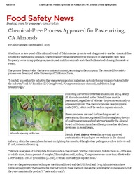 Chemical-Free Process Approved for Pasteurizing CA Almonds