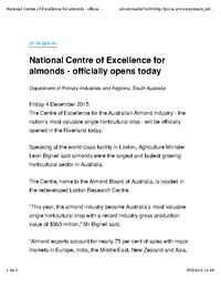 National Centre of Excellence for Almonds - Officially opens today